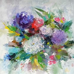 Flower painting Original oil painting Abstract bouquet Artwork Impasto