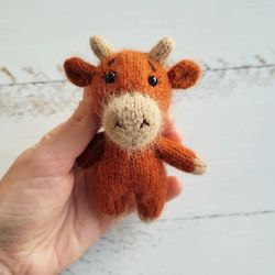 Knitted stuffed bull / Cow small stuffed toy