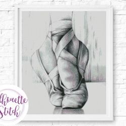 ballet shoes pointe cross stitch pattern - cross stitch pattern - counted cross stitch pattern - hand embroidery - moder