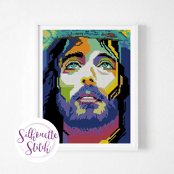 jesus christ polygonal cross stitch pattern - cross stitch pattern - counted cross stitch pattern - modern pattern - dig