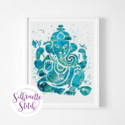 elephant ganesha watercolor cross stitch pattern - counted cross stitch pattern - hand embroidery - modern pattern - dig