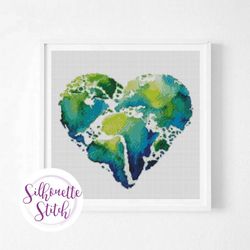 heart earth watercolor cross stitch pattern abstract landscape xstitch easy cross stitch for beginners - modern cross st