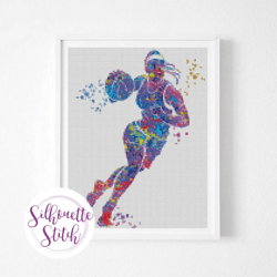 Girl Basketball Player watercolor Cross Stitch Pattern - Counted Cross Stitch Pattern - Hand Embroidery - Modern Pattern