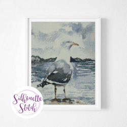 Seagull Seascape watercolor Cross Stitch Pattern - Cross Stitch Pattern - Hand Embroidery - Modern Pattern - Digital PDF