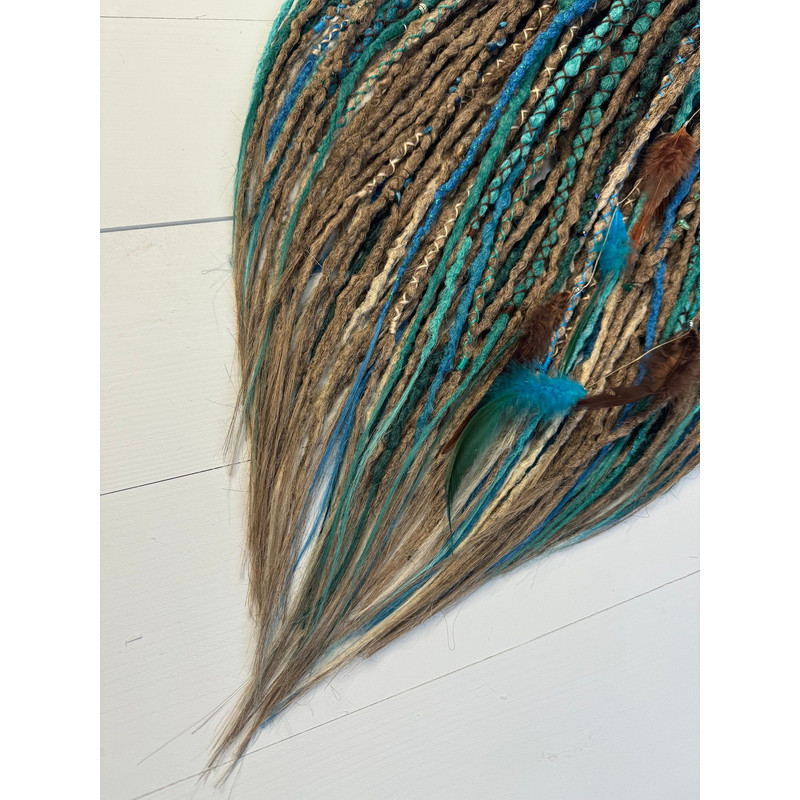 Ocean  Forest Dreads  Brown Blue Green Faux Dreadlocks With Feathers And Natural Charms 1