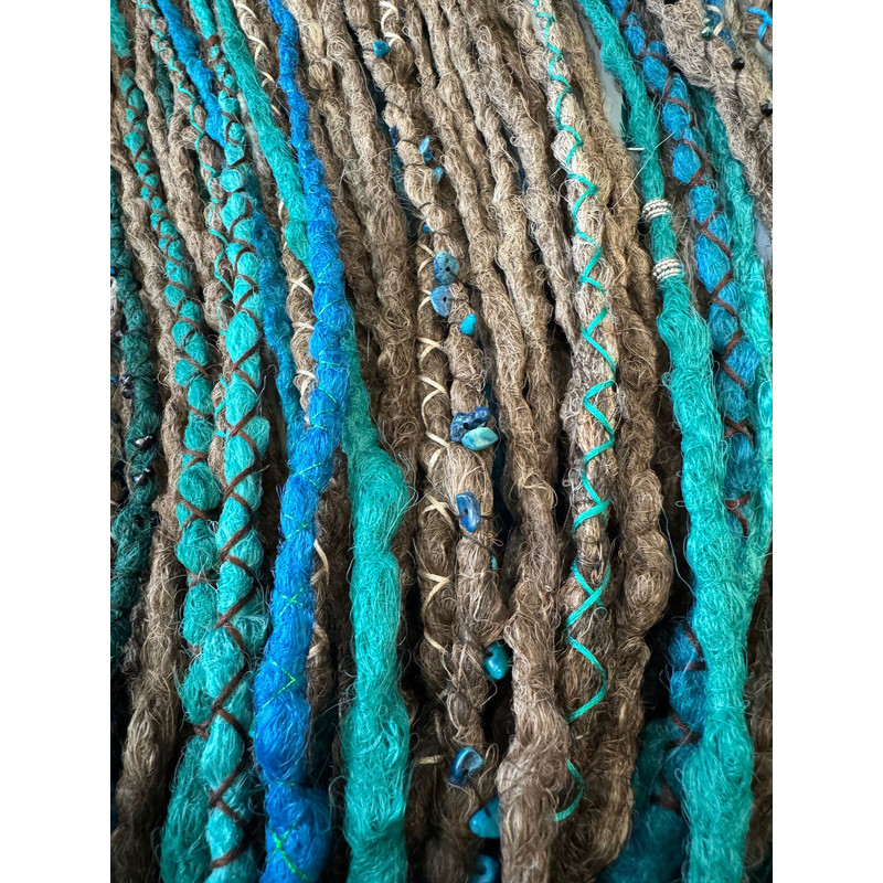 Ocean  Forest Dreads  Brown Blue Green Faux Dreadlocks With Feathers And Natural Charms 3