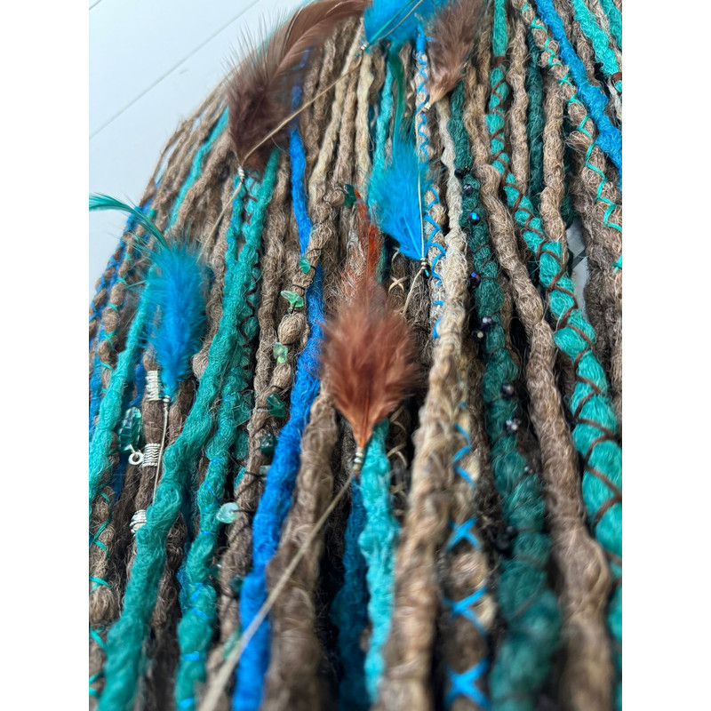 Ocean  Forest Dreads  Brown Blue Green Faux Dreadlocks With Feathers And Natural Charms 4
