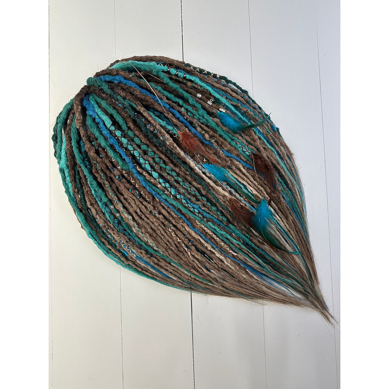 Ocean  Forest Dreads  Brown Blue Green Faux Dreadlocks With Feathers And Natural Charms 10