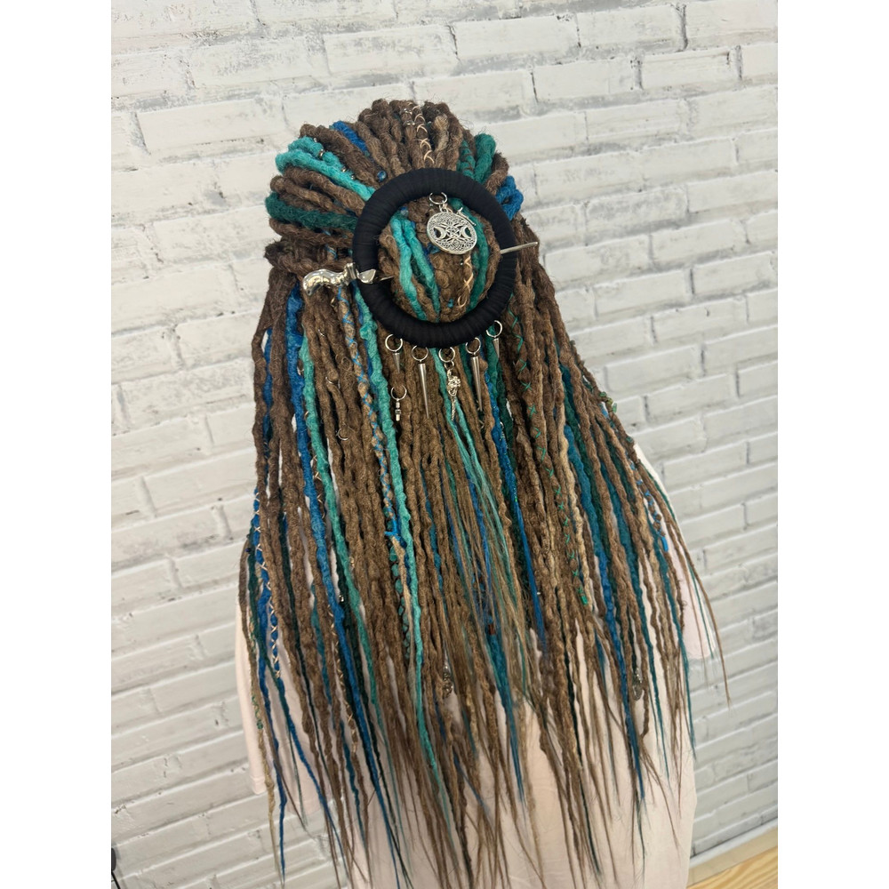 Ocean  Forest Dreads  Brown Blue Green Faux Dreadlocks With Feathers And Natural Charms 11