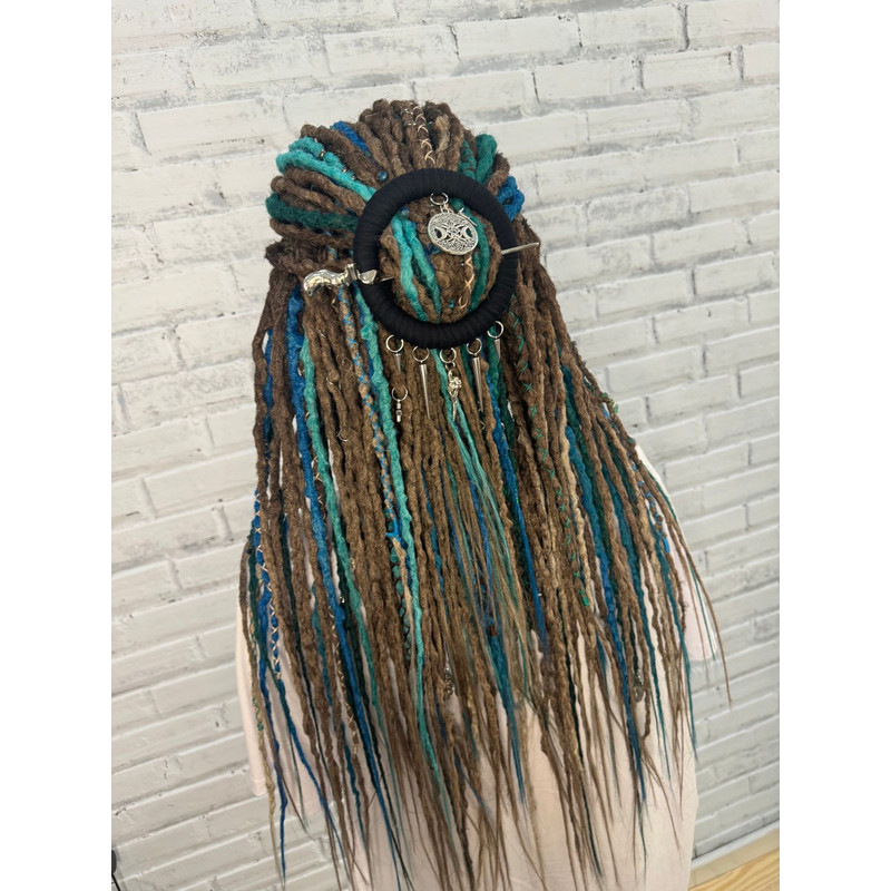 Ocean  Forest Dreads  Brown Blue Green Faux Dreadlocks With Feathers And Natural Charms 11