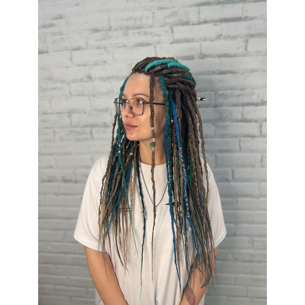 Ocean  Forest Dreads  Brown Blue Green Faux Dreadlocks With Feathers And Natural Charms 12