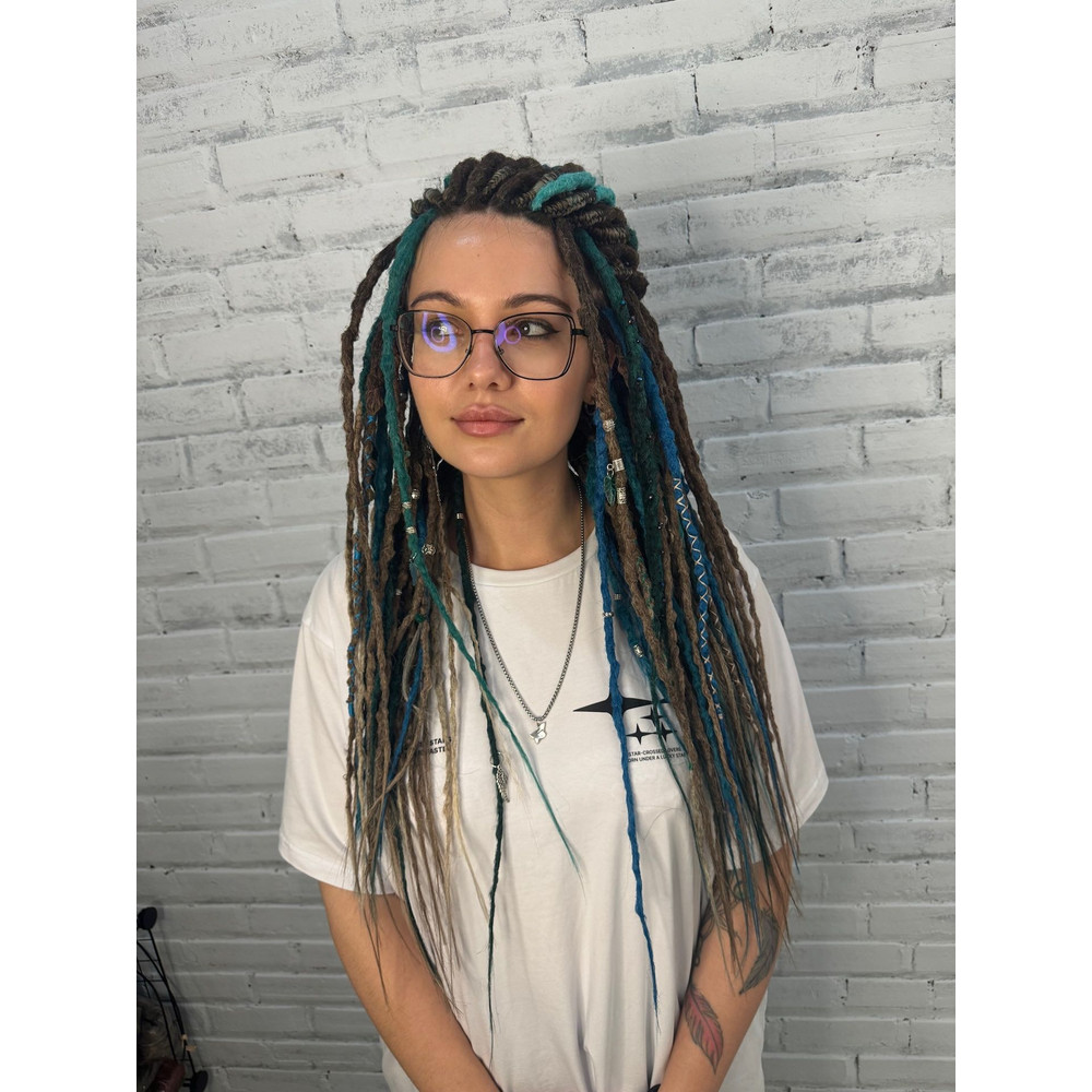 Ocean  Forest Dreads  Brown Blue Green Faux Dreadlocks With Feathers And Natural Charms 0