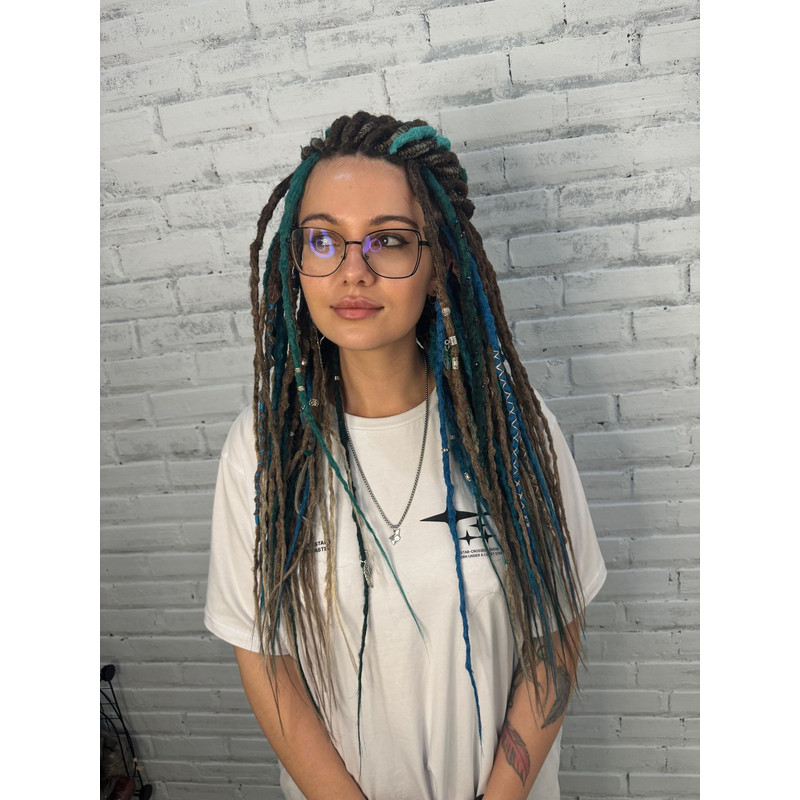 Ocean  Forest Dreads  Brown Blue Green Faux Dreadlocks With Feathers And Natural Charms 0