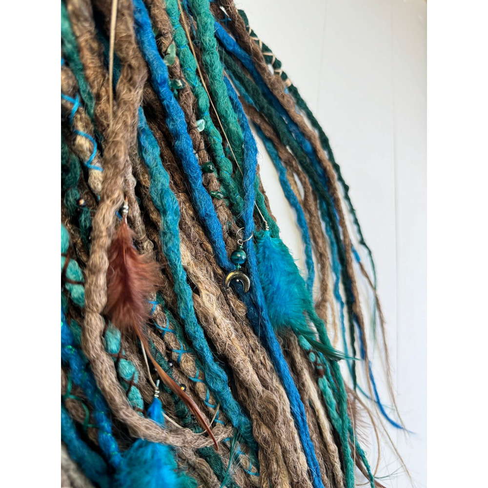 Ocean  Forest Dreads  Brown Blue Green Faux Dreadlocks With Feathers And Natural Charms 6