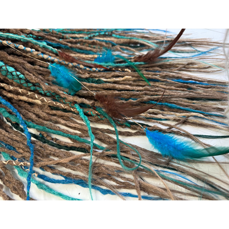 Ocean  Forest Dreads  Brown Blue Green Faux Dreadlocks With Feathers And Natural Charms 7