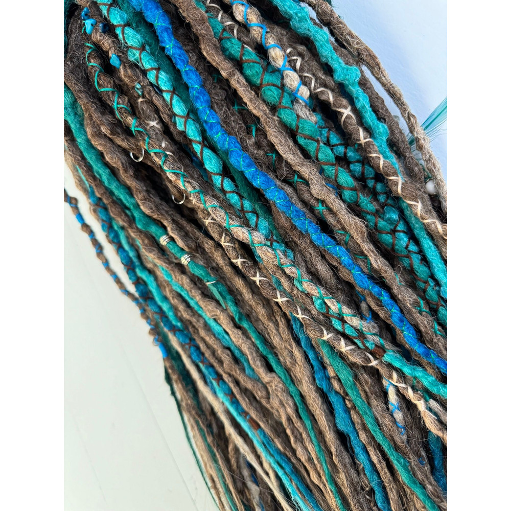 Ocean  Forest Dreads  Brown Blue Green Faux Dreadlocks With Feathers And Natural Charms 9