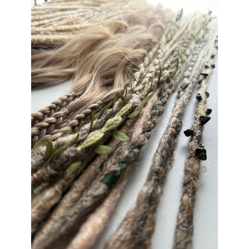 Earthy Blonde Dreadlocks  Faux Crochet Dreads With Braids Waves  Leaf Accents 1