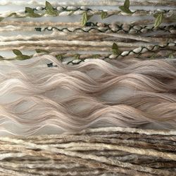 earthy blonde dreadlocks – faux crochet dreads with braids, waves & leaf accents