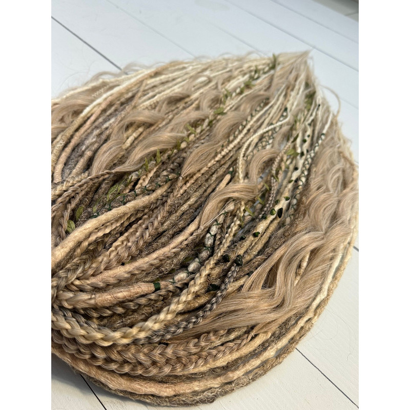 Earthy Blonde Dreadlocks  Faux Crochet Dreads With Braids Waves  Leaf Accents 3