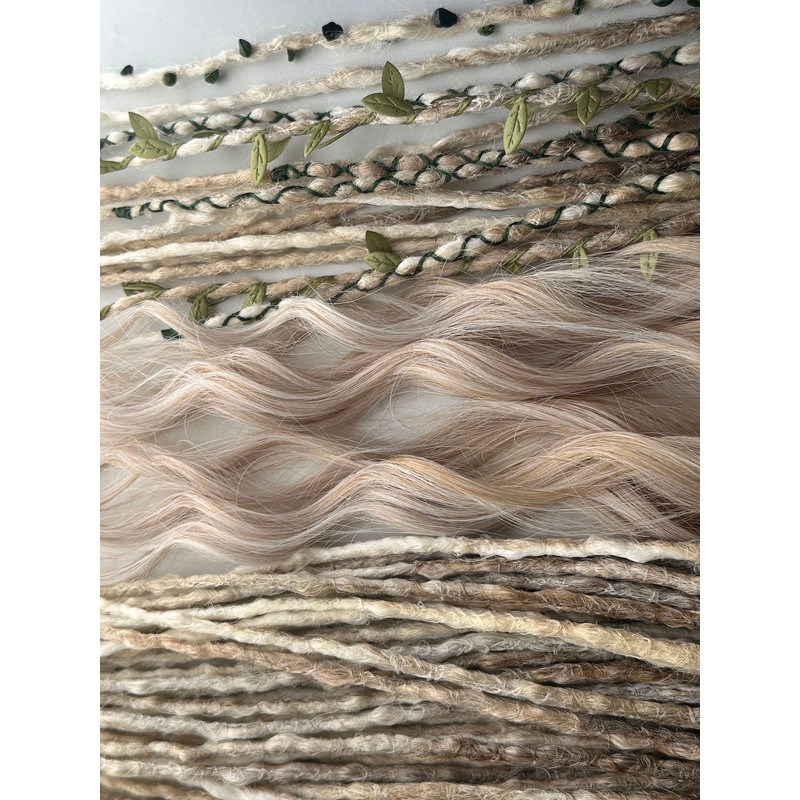 Earthy Blonde Dreadlocks  Faux Crochet Dreads With Braids Waves  Leaf Accents 9
