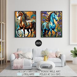 Horse wall Decor, Horse Print, Set Of 2 Horses wall art, Abstract Horse Wall Art, Horse Home Decor
