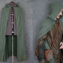 Linen Cloak Strider Pine color (inspired Aragorn LOTR) with/or without lorien leaf brooch