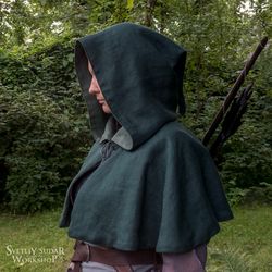 Double-sided Linen Hood Brokilon inspired Witcher / larp cape / medieval costume