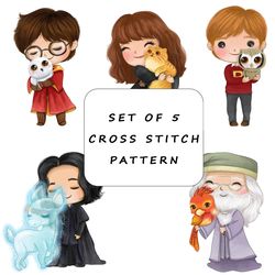 Cross Stitch Pattern Set Of 5 Patterns Harry Pottery, Hermione, Ron Snape, Dumbledore Embroidery Pattern, PDF Pattern, C