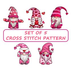 Cross Stitch Pattern Gnome Valentines Day Gnome With Hearts Embroidery Cross Stitch Bundle Love Gnomes Funny Cross Stitc