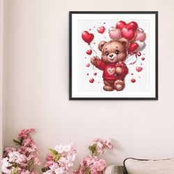Cross Stitch Love Bear Pattern Hearts Embroidery Animal Bear With Balloons Cross Stitch Birthday Embroidery Funny Cross