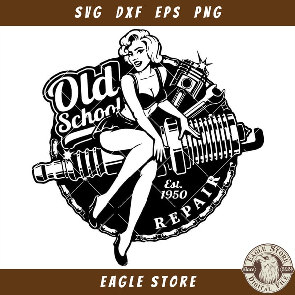 Pin Up Girl Svg, Sexy Girl Svg, Mechanic Logo Svg.jpg