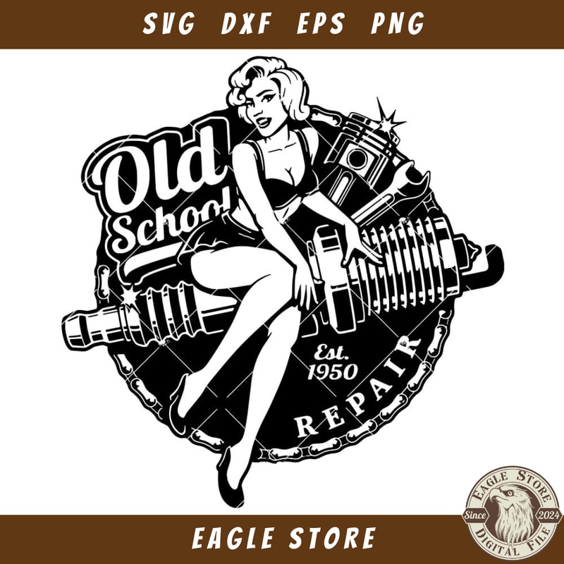 Pin Up Girl Svg, Sexy Girl Svg, Mechanic Logo Svg.jpg