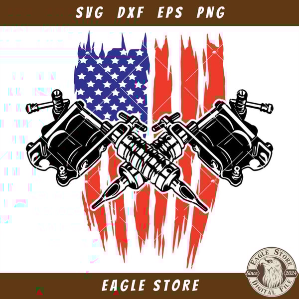 American flag with Tattoo Machine Svg, Tattoo Logo Svg.jpg