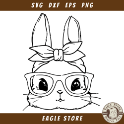 Bunny with Bandana Svg, Cute Bunny with Glasses Svg