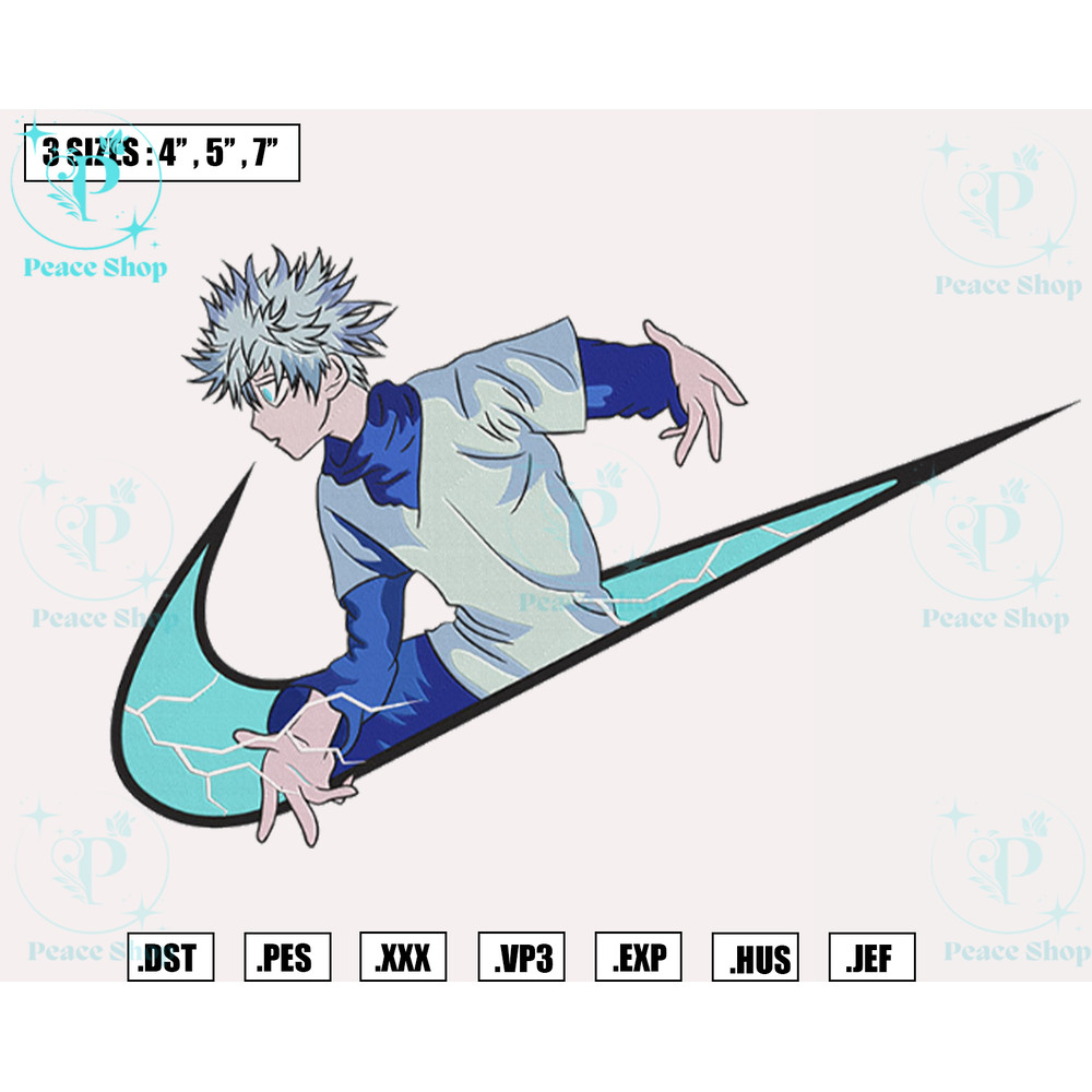 Blue Killua Zoldyck x Nike Embroidery Designs File, Hunter x Hunter Machine Embroidery Designs, Digital Download.png