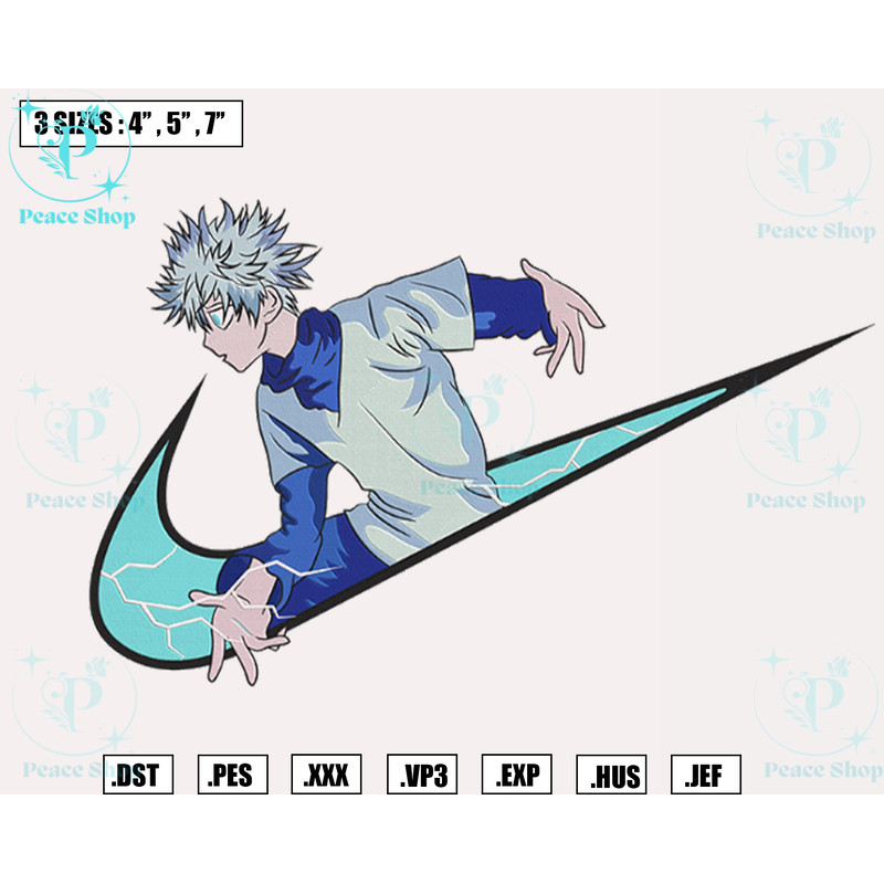 Blue Killua Zoldyck x Nike Embroidery Designs File, Hunter x Hunter Machine Embroidery Designs, Digital Download.png
