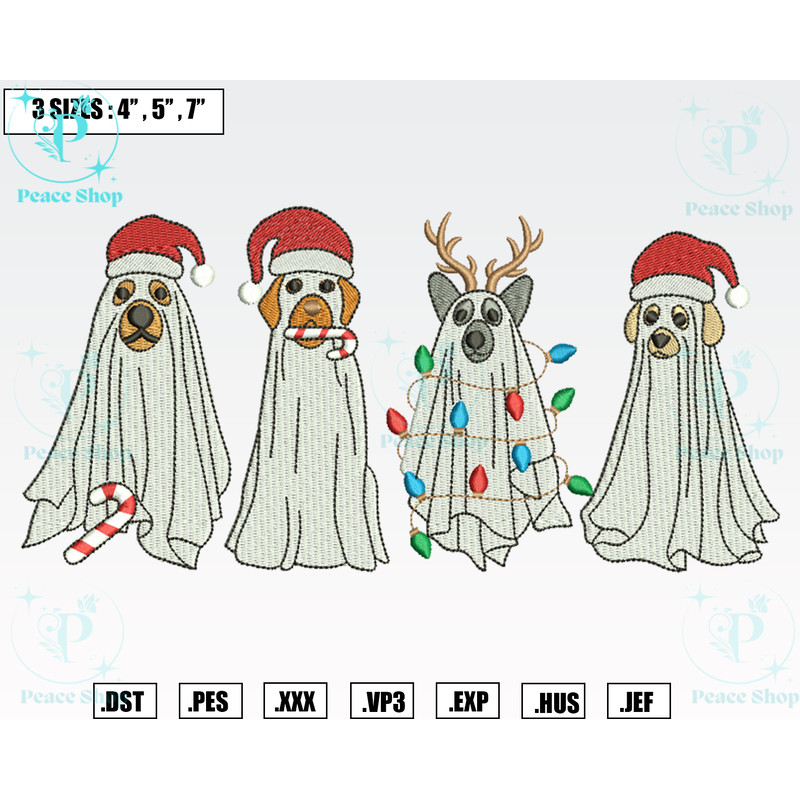 Christmas Dogs Ghost Embroidery File, Christmas Embroidery Designs, Machine Embroidery Design Filels.png