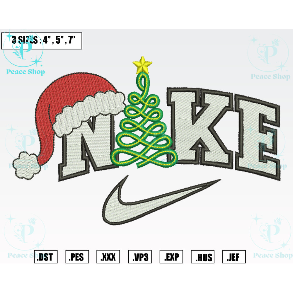 Christmas Tree Nike Embroidery Designs, Machine Embroidery Files, Christmas Embroidery Files.png
