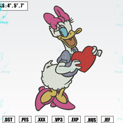 disney daisy duck embroidery designs, machine embroidery files, valentine embroidery files