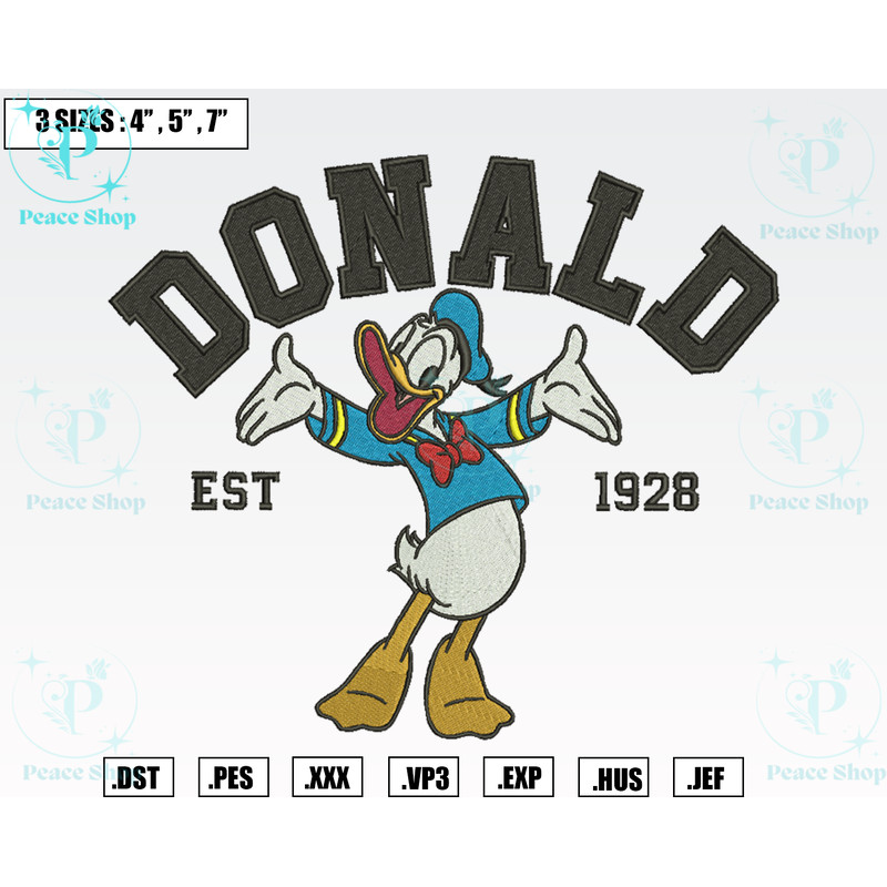 Disney Donald Est 1928 Embroidery Designs, Machine Embroidery Files, Disney Embroidery Files.png