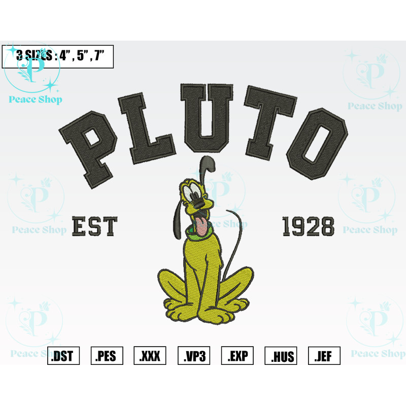 Disney Pluto Est 1928 Embroidery Designs, Machine Embroidery Files, Disney Embroidery Files.png