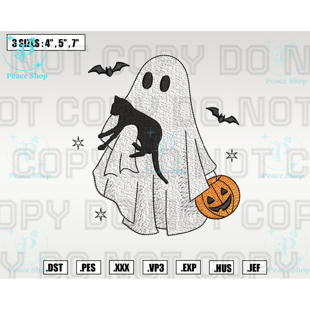 Ghost With Cat Embroidery Designs, Halloween Embroidery Design , 3 Sizes, Instant Download.png