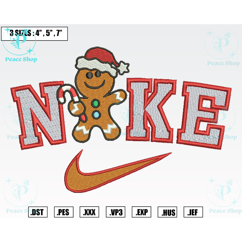 Gingerbread Christmas Nike Embroidery Designs, Machine Embroidery Files, Christmas Embroidery Files.png