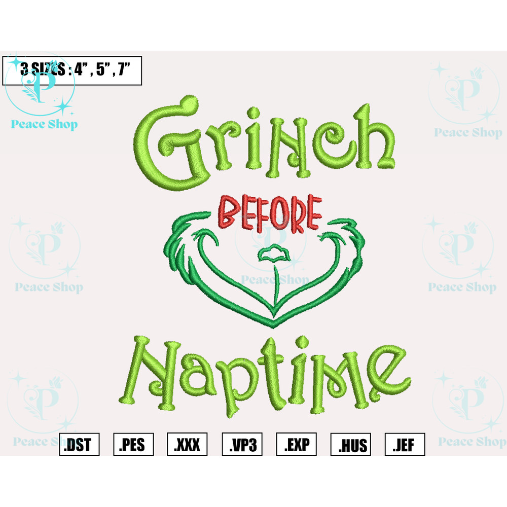 Grinch Before Naptime Embroidery Designs, Machine Embroidery Files, Christmas Embroidery Files.png