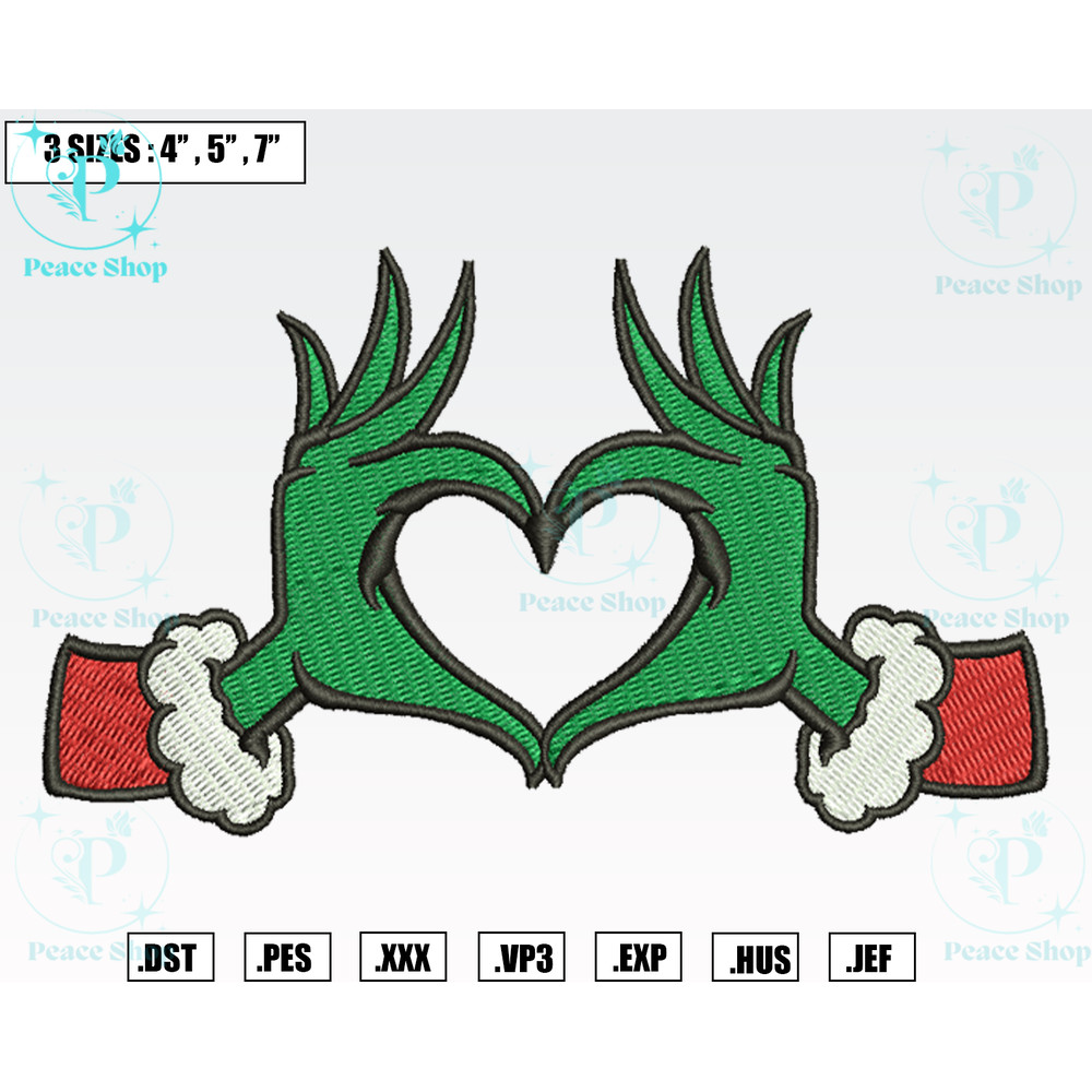 Grinch Heart Embroidery File, Christmas Embroidery Designs, Machine Embroidery Design Filels.png