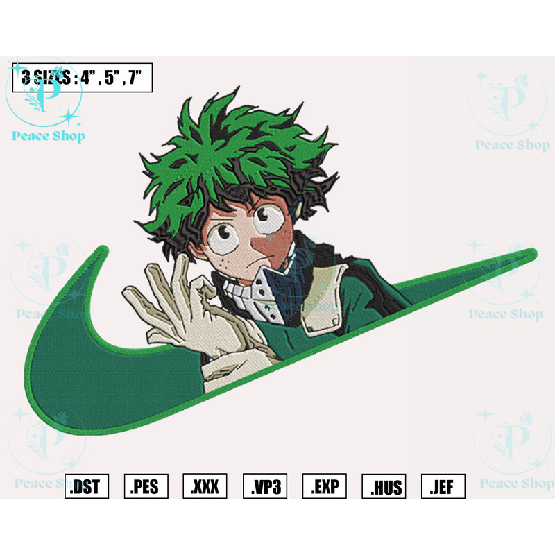 Izuku Midoriya Cool Embroidery Designs File, Nike My Hero Academia Machine Embroidery Designs, Digital Download.png