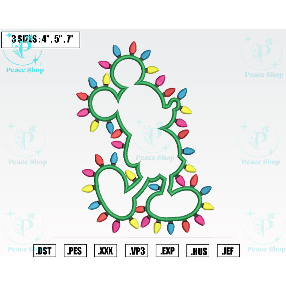 Mickey Christmas Lights Embroidery Designs, Christmas Embroidery Files, Machine Embroidery Pattern.png