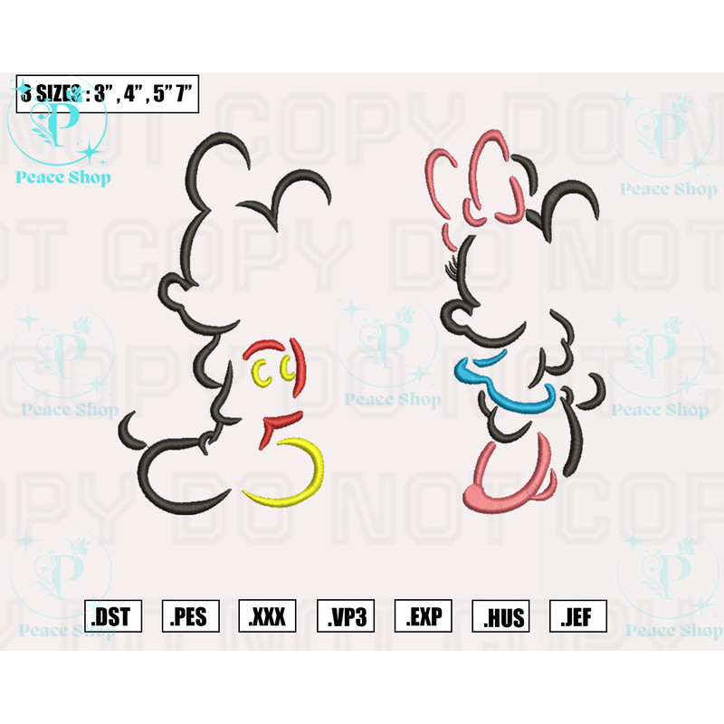 Mickey Mouse & Minnie Mouse Outline Embroidery Design, Machine Embroidery Design File, Digital Download.png