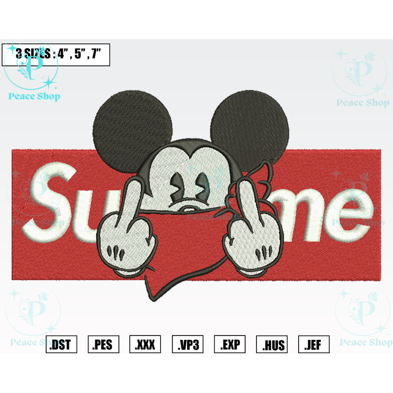Mickey Mouse Superme Embroidery Designs, Machine Embroidery Files, Logo Brand Embroidery Files.png