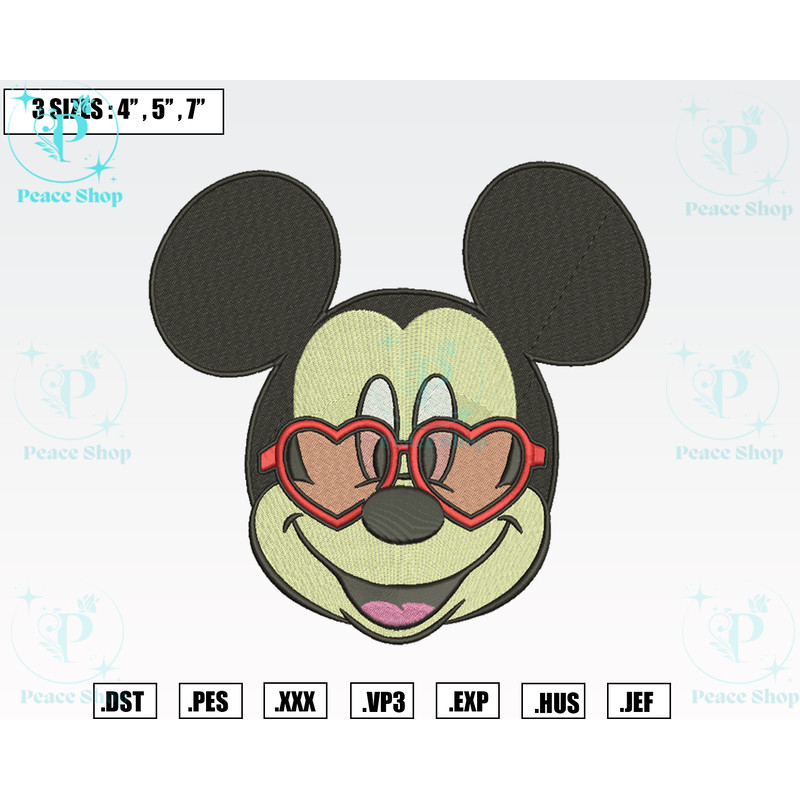 Mickey Mouse Wearing Rosy Heart-Shaped Glasses Embroidery Designs, Machine Embroidery Files,Valentine Embroidery Files.png